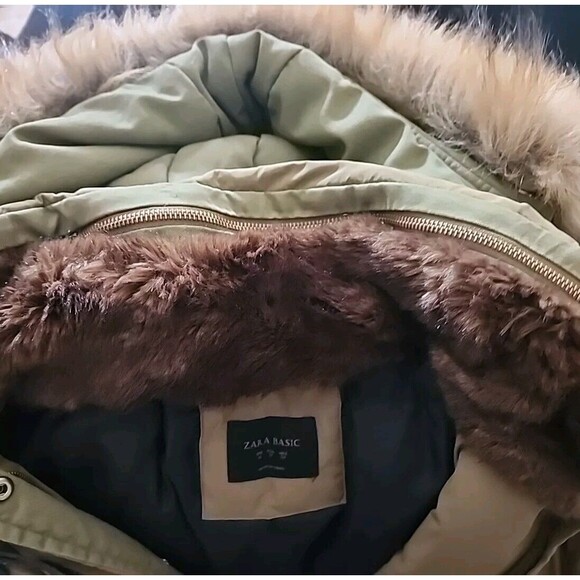 Zara Hooded Puffer Parka Jacket Womens Med With Toggles Olive Army Green - Picture 10 of 12